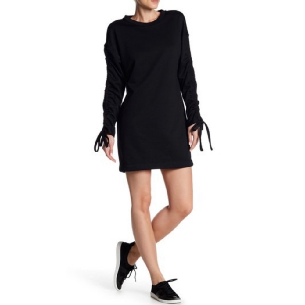 Lush Black Ruched Drawstring Long Sleeve Mini Dress Size Large NEW
